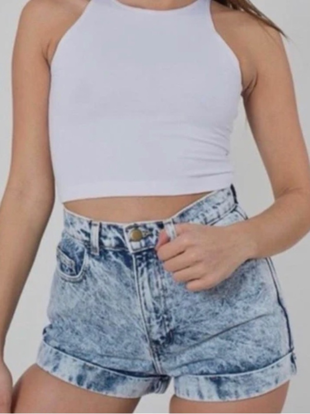 American Apparel Light Blue Acid-Wash High-Rise Denim Shorts
